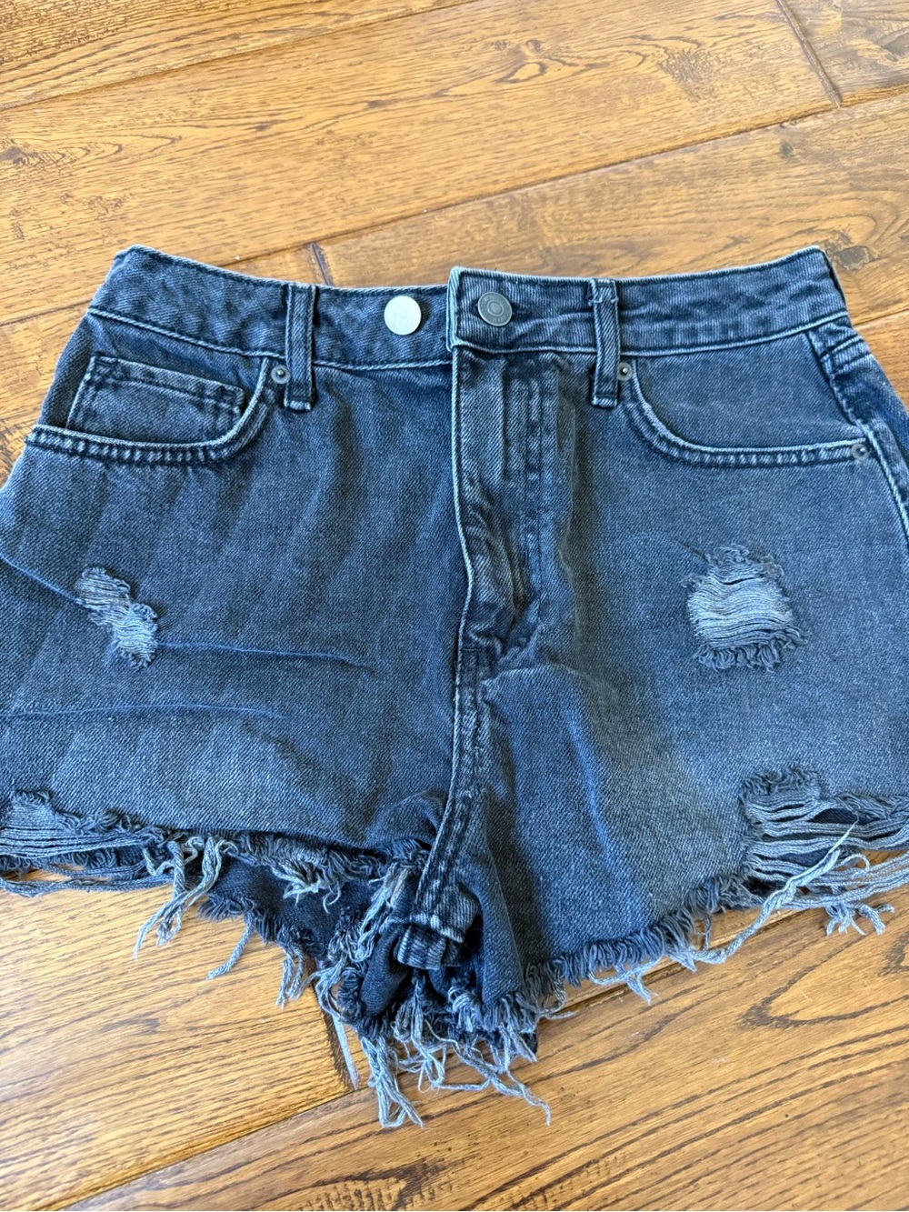 Forever 21 Black Distressed High-Rise Jean Shorts